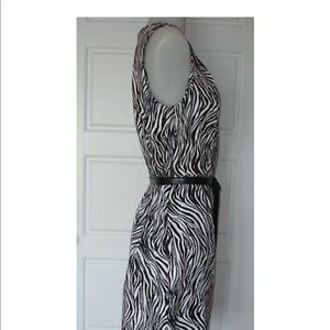 AGB Brown White Zebra Sleeveless Dress with Belt